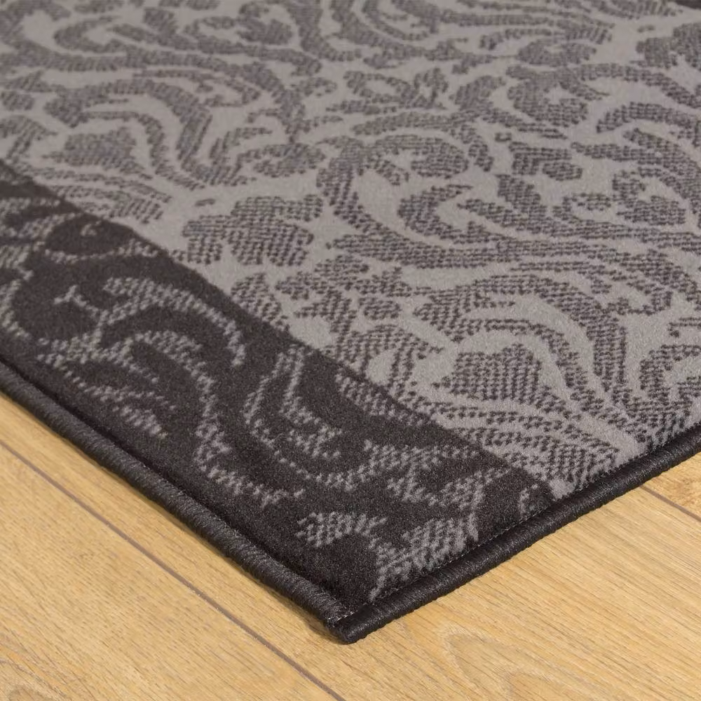 runrug Baroque Hallway Carpet Runner Rug in Black, W: 80 cm, L: 210 cm – 3