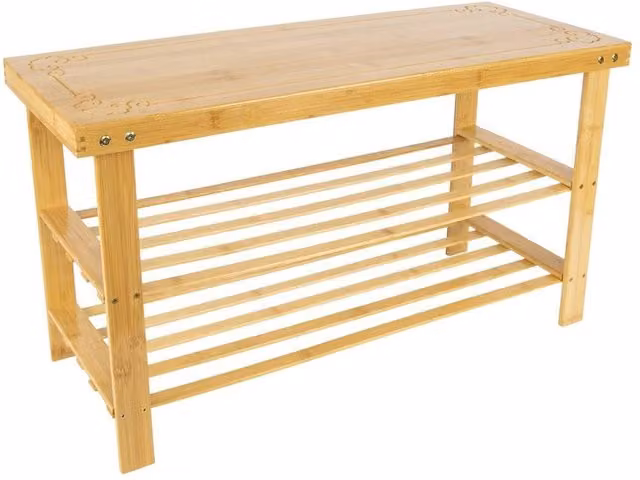 VOGREX Freestanding Bamboo Shoe Rack Bench in Beige, W/D/H: 81 x 45 x 27 cm