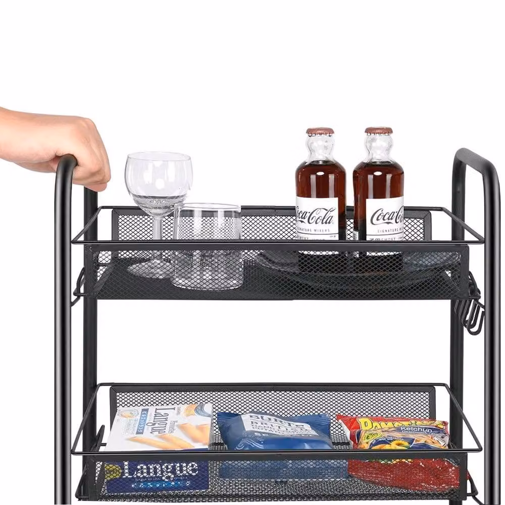 FORGEVIO 4-Tier Mobile Kitchen Storage Trolley Rack, Black Metal Vegetable Shelving Unit – 3