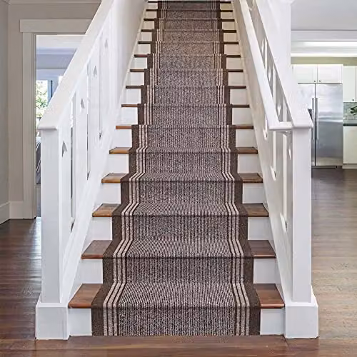 runrug Brown Inca Striped Stair Runner Rug, W: 80 cm, L: 450 cm