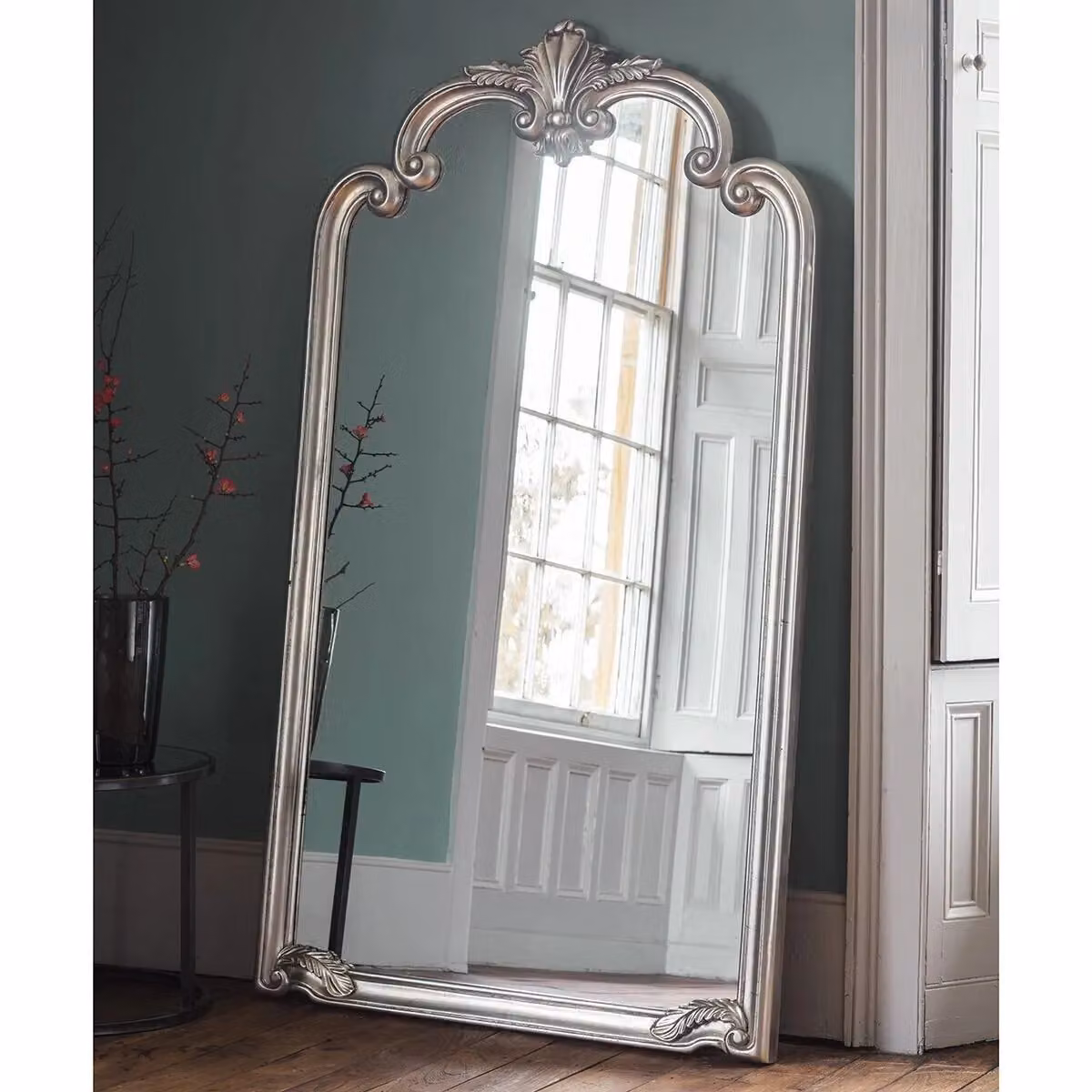 Agenzia 14 Extra Large Ornate Frame Leaner Wall Mirror in Antique Silver, H 184 cm x W 104 cm – 3