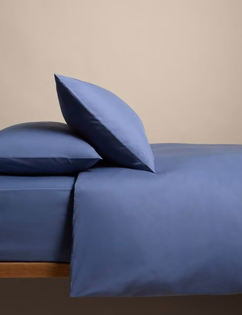 M&S Slate Blue Cotton Rich Percale Duvet Cover, W: 140 cm, L: 200 cm