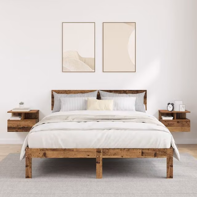 Berkfield Home Set of 2 Floating Nightstands in Brown Old Wood, W/D/H: 40 x 31 x 27 cm – 1
