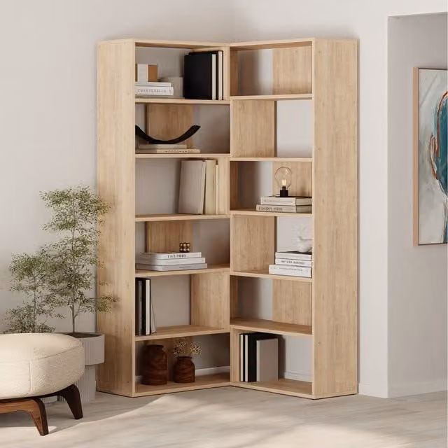 Decortie Molly Modern Corner Multipurpose Bookcase Unit No.4 in Oak Brown, H: 179.0 cm x W: 30.0 cm x D: 5.0 cm