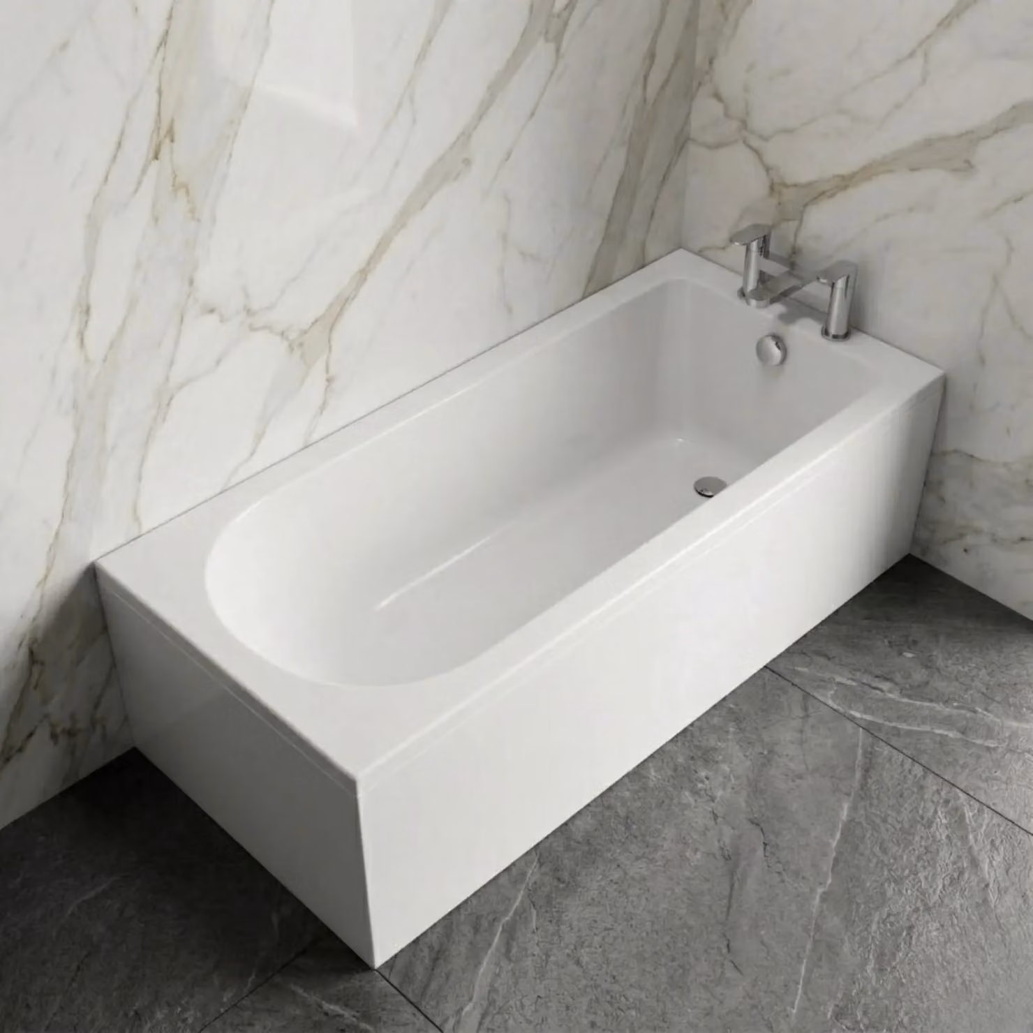 Balterley Round Single Ended Straight Shower Bath with Leg Set, White, W/D: 1500 x 700 mm – 3