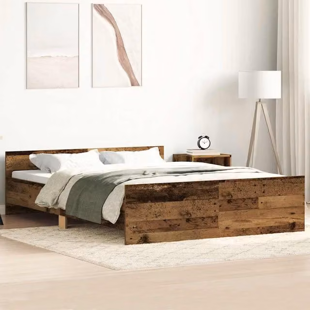 Berkfield Home Old Wood Bed Frame in Brown, Engineered Wood, 150 x 200 cm
