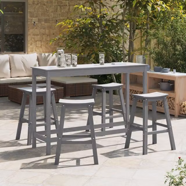 Berkfield Home Set of 6 Modern Light Grey HDPE Bar Stools