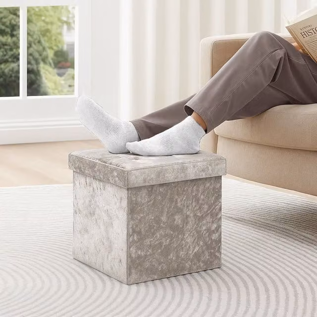 Home Republic Foldable Velvet Storage Cube with Lid in Silver, Pink, Blue or Green, W/D/H: 39 x 38 x 38 cm