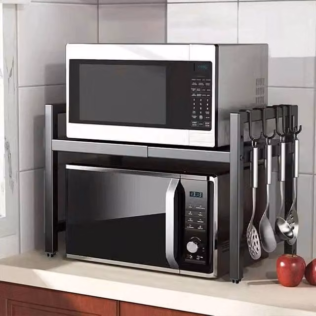 EONLION 2 Tier Expandable Microwave Oven Rack Stand Storage Holder in Black, Width: 100 cm – 1