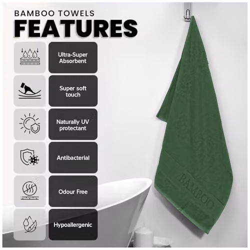 Gaveno Cavailia 2 Pack Bamboo and Cotton Bath Sheets, Green, W: 90 cm x L: 140 cm, 500 GSM – 7