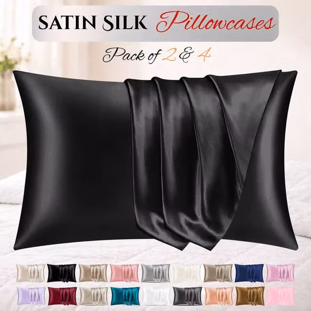 Pamposh Satin Silk Pillowcases 2 Pack in Midnight Black with Envelope Closure, W/D/H: 50 x 75 x 0 cm – 5