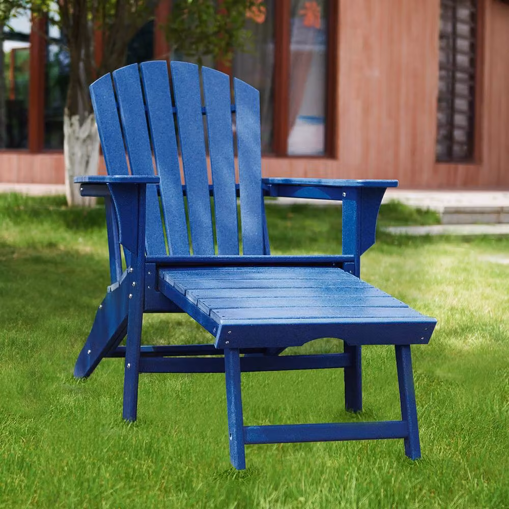Mona Vale Furniture All-Weather Outdoor Foldable Adirondack Lounge Chair with Footrest in Blue – 2