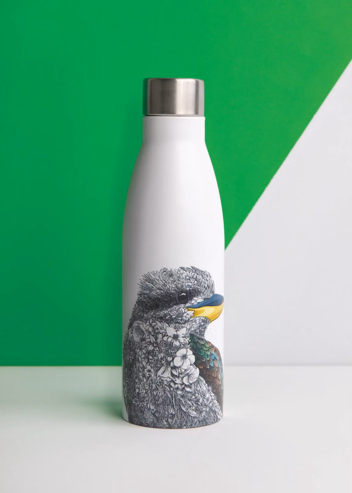 Maxwell & Williams Marini Ferlazzo Laughing Kookaburra Double Walled Insulated Stainless Steel Bottle, White, 500 ml – 2