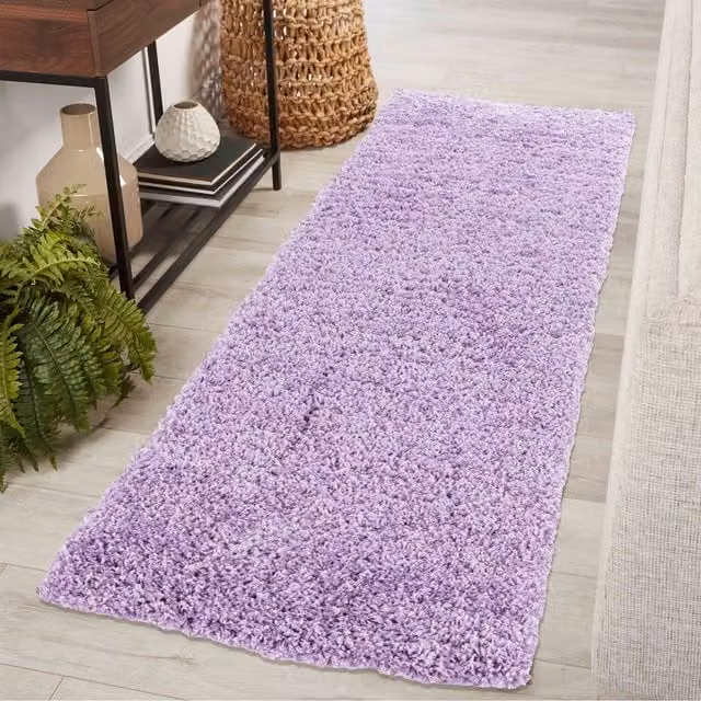 Desire Rugs Plain Fluffy Shaggy Area Rug in Purple, W: 60 cm, L: 220 cm