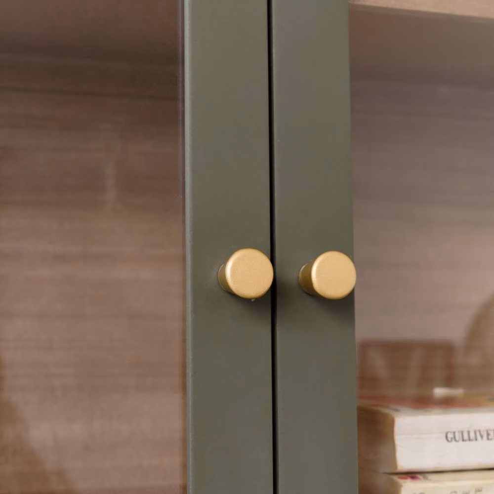 Melody Maison Khaki Green and Wood Wall Mounted Cabinet with Glass Doors and Internal Shelves W: 70 cm, H: 90 cm – 2