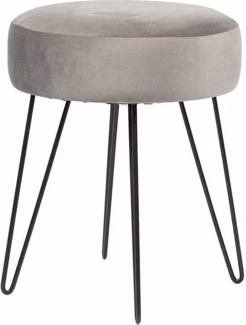 Havendro Grey Matte Velvet Dressing Table Stool with Metal Hairpin Legs