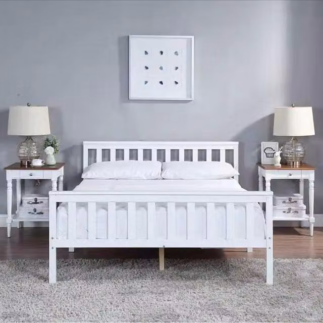 Home Treats White Lacquered Solid Pine King Size Bed Frame W/D/H: 180 x 200 cm
