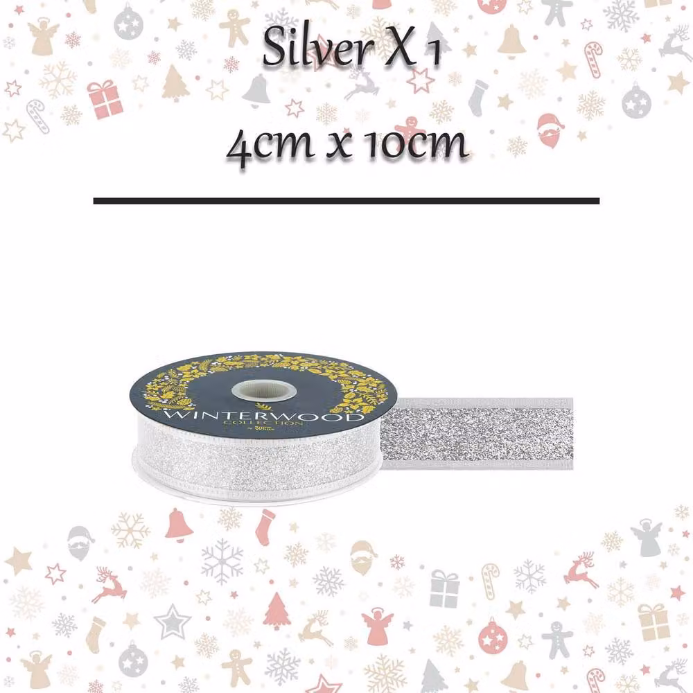 VFM e-Store Silver Christmas Ribbon Garland Decoration, W/H: 4 x 10 cm – 2