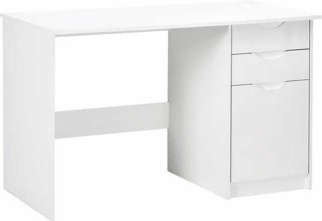 HOMCOM Modern High Gloss Computer Desk with Storage Cabinet and Drawers, White – 1