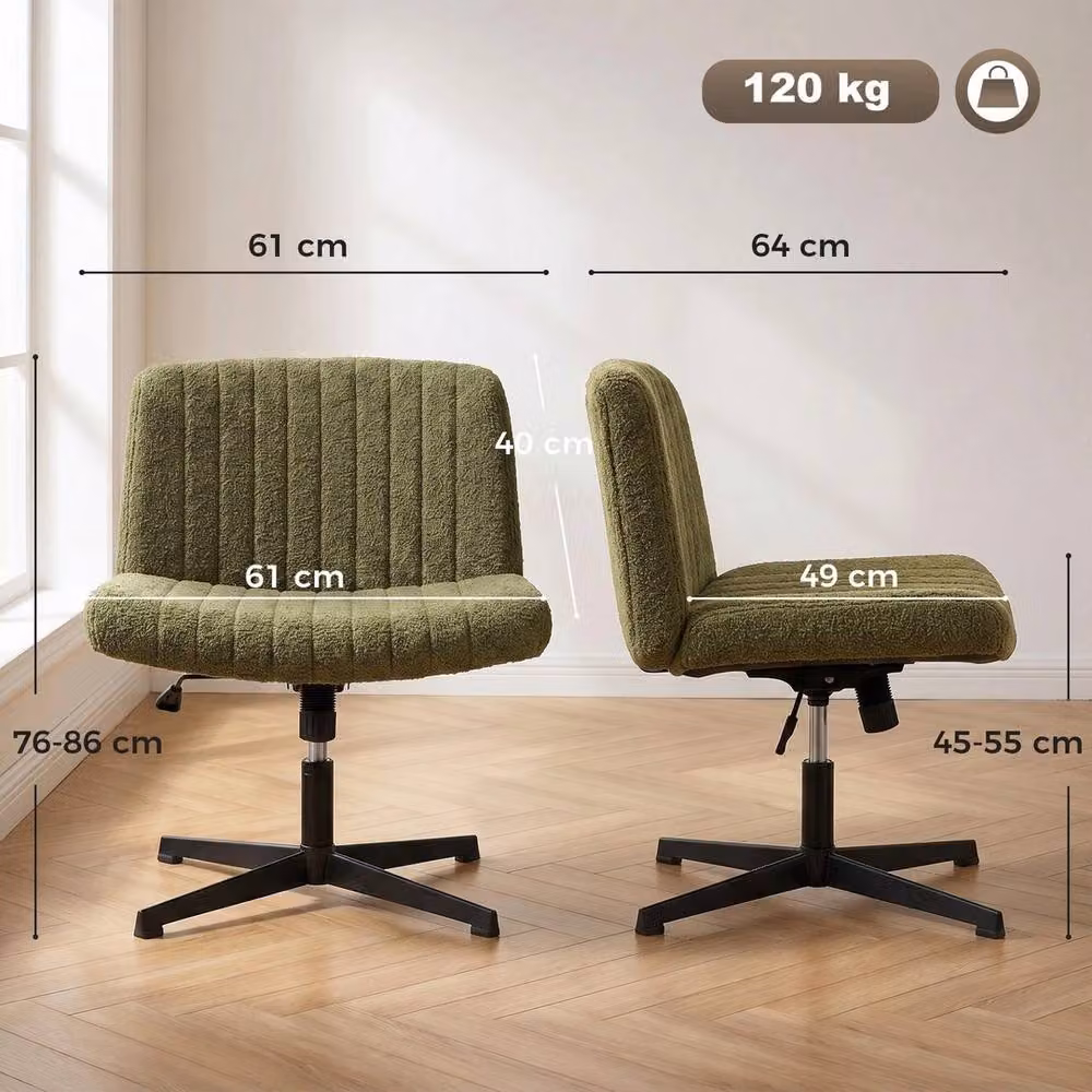 VOGREX Green Teddy Fleece Criss Cross Armless Swivel Office Chair for Home or Bedroom – 2