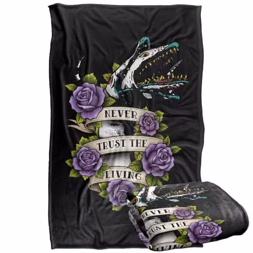 LOGOVISION Beetlejuice Never Trust The Living Tattoo Sandworm Super Soft Fleece Throw Blanket, Multicolour, W/D/H: 91 x 147 cm
