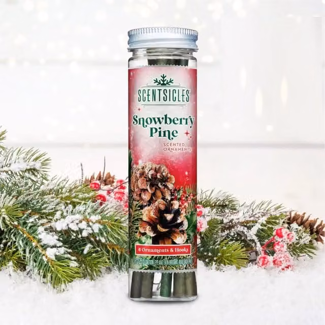 Scentsicles Scented Christmas Tree Hanging Ornaments, Snowberry Pine, Green