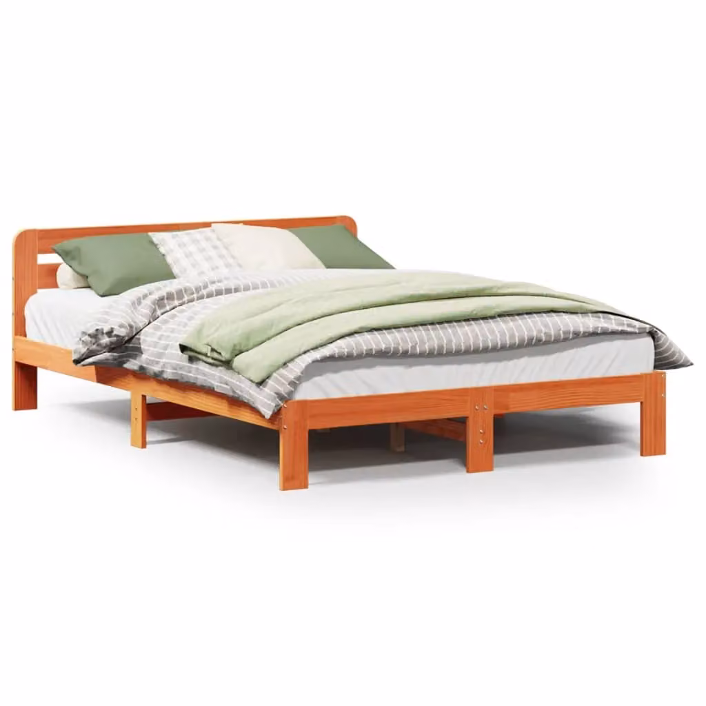 Berkfield Home Solid Wood Pine Bed Frame in Wax Brown, W/D/H: 150 x 200 cm – 2