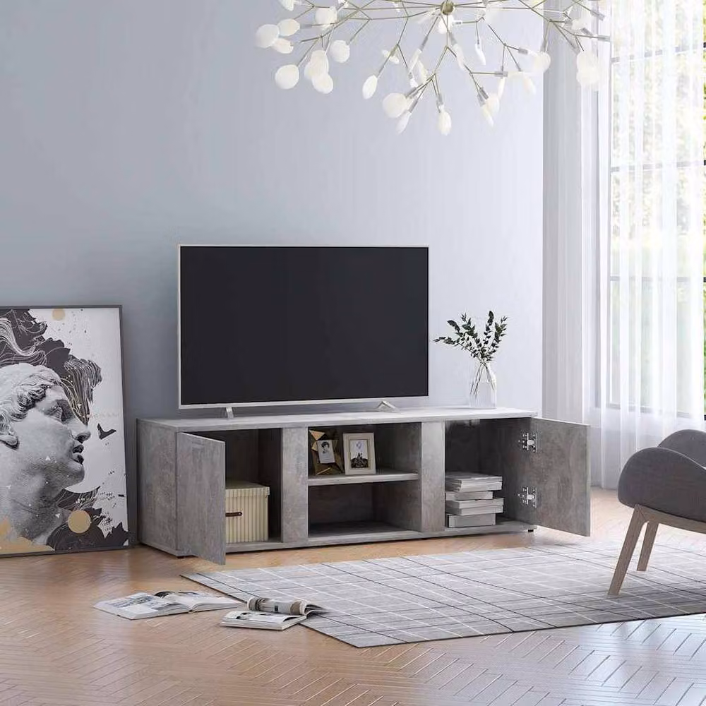 Berkfield Home Modern TV Cabinet in Concrete Grey, W/D/H: 120 x 34 x 37 cm – 2