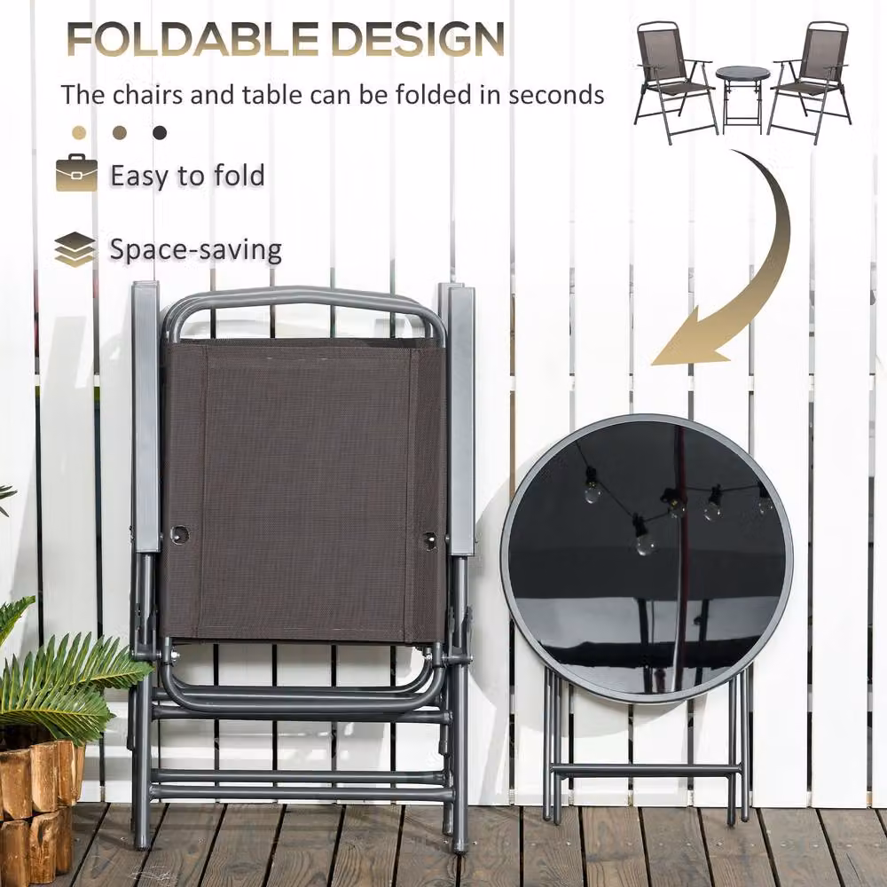 STILVORA Modern Coffee Table Set with Brown Steel and Glass Frame – 3