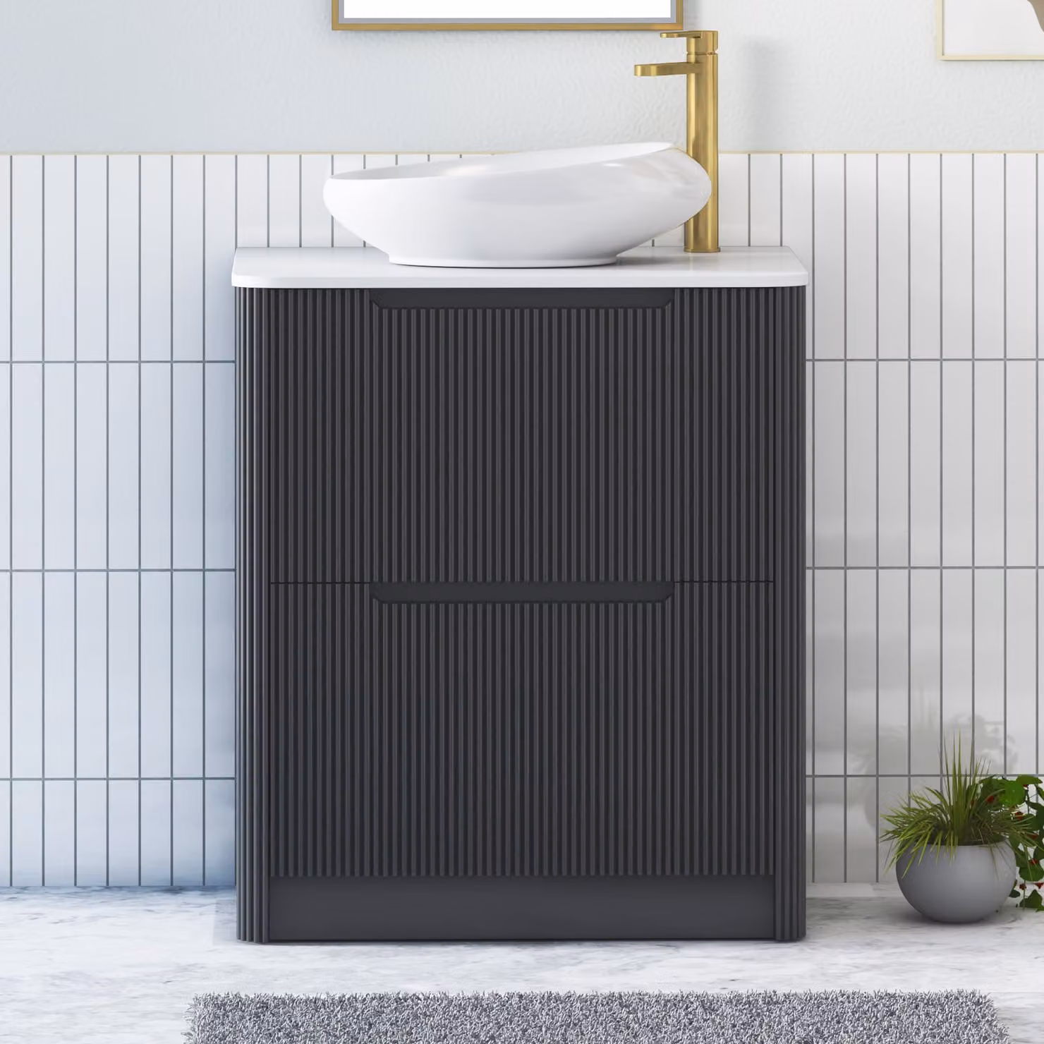 Royal Bathrooms Avenza 800mm Floor Standing Vanity Unit with Nova Basin, Matt Obsidian Black and Plain White Worktop