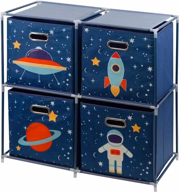 The Magic Toy Shop Set of 4 Modern Geometric Space Design Storage Cubes in Blue