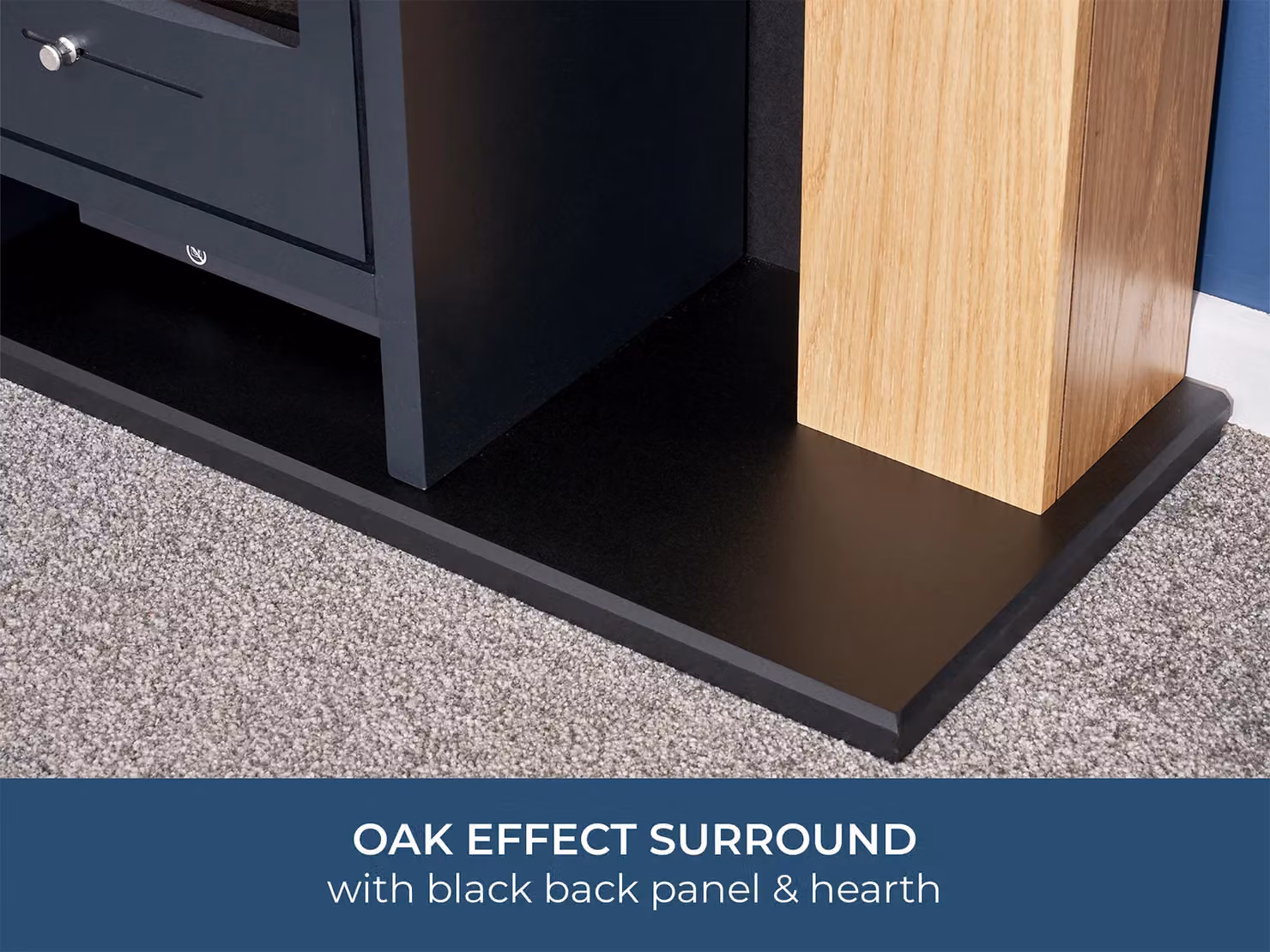 Adam Fires & Fireplaces Chester Stove Fireplace in Oak and Black with Bergen Electric Stove in Charcoal Grey – 3