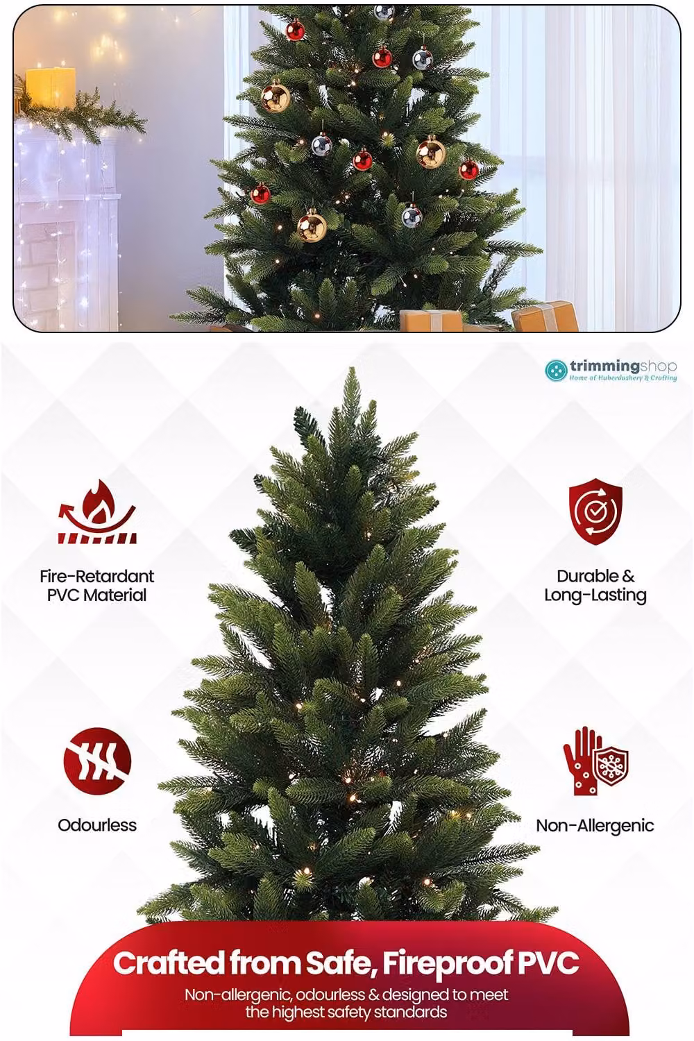 Neel Blue Green Pine Artificial Christmas Tree with Warm White LEDs, Height: 182.88 cm – 3