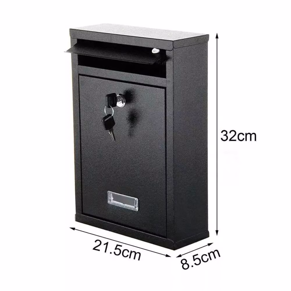 Nordara Black Steel Lockable Wall Mounted Outdoor Letterbox W/D/H: 32 x 32 x 9 cm – 2