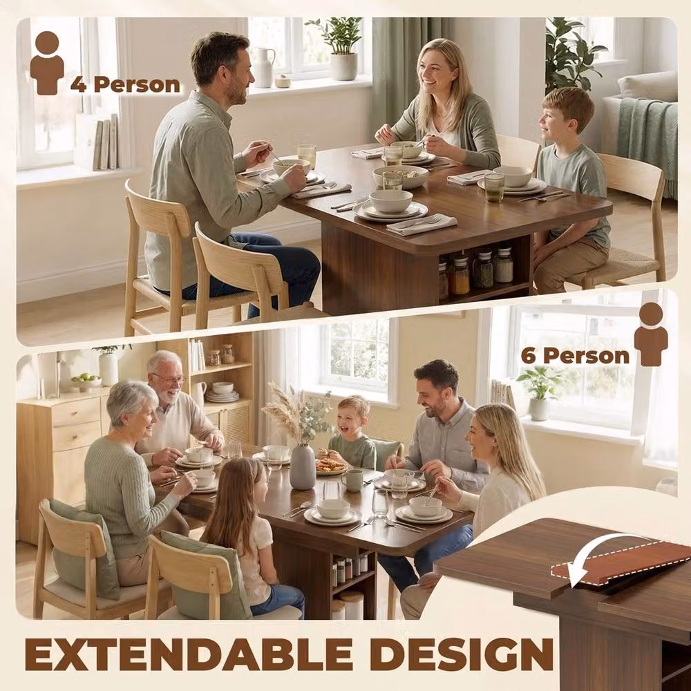 NESTLUNE Extendable Rectangular Dining Table in Brown for 4-6 Adults – 4