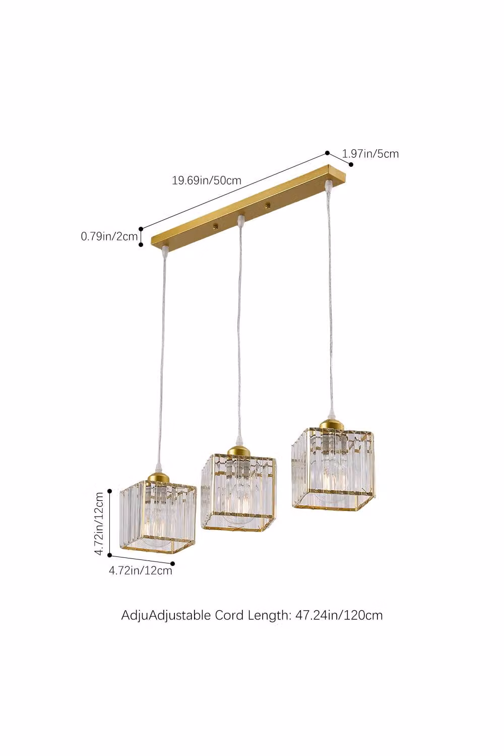 Living and Home 3-Light Crystal Ceiling Pendant Chandelier in Gold and Brass – 2