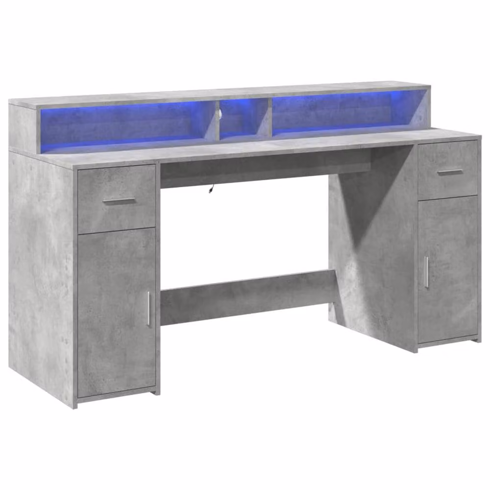 Berkfield Modern Gaming Desk with LED Lights in Concrete Grey, W/D/H: 160 x 55 x 91 cm – 2