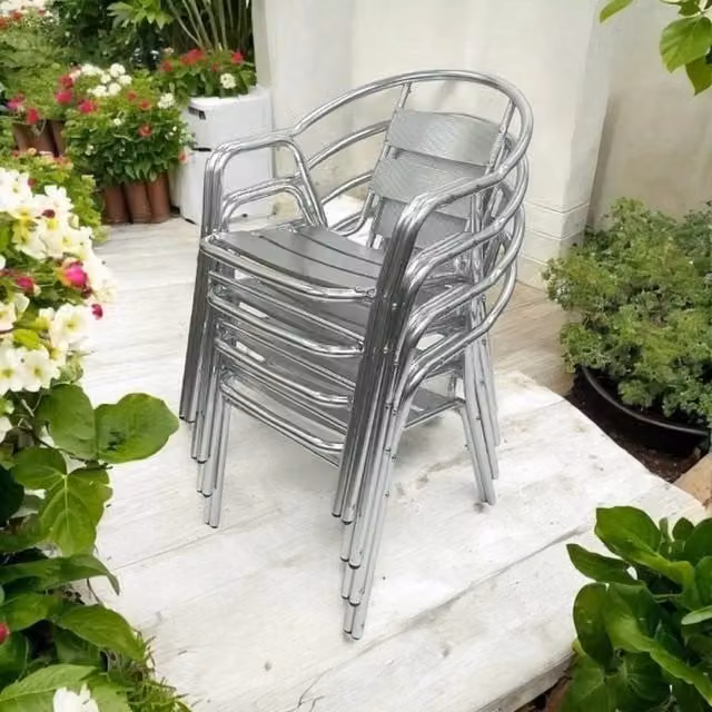 NESTLUNE 4-Piece Deluxe Silver Powder Coated Aluminium Garden Chair Set with Textilene Seating – 1