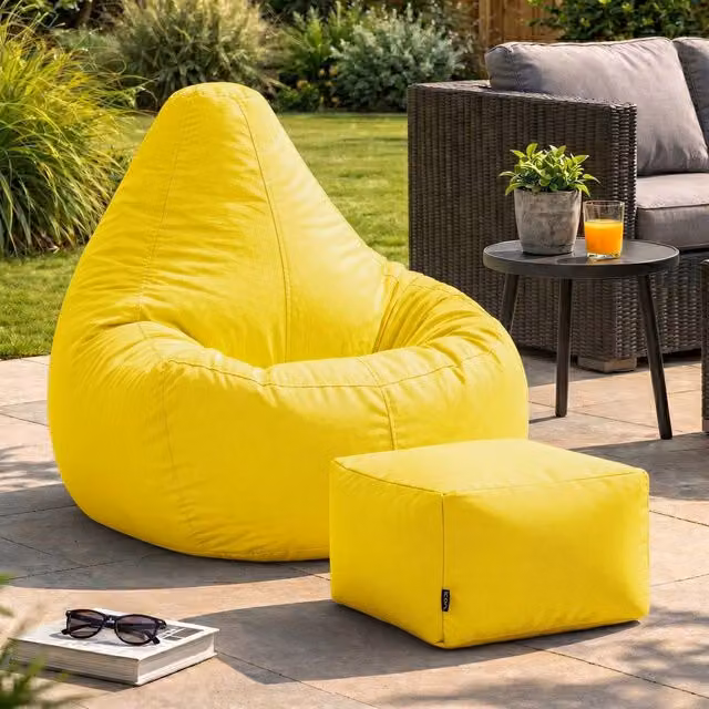 Bean Bag Bazaar Outdoor and Indoor Bean Bag with Footstool and Filling in Yellow