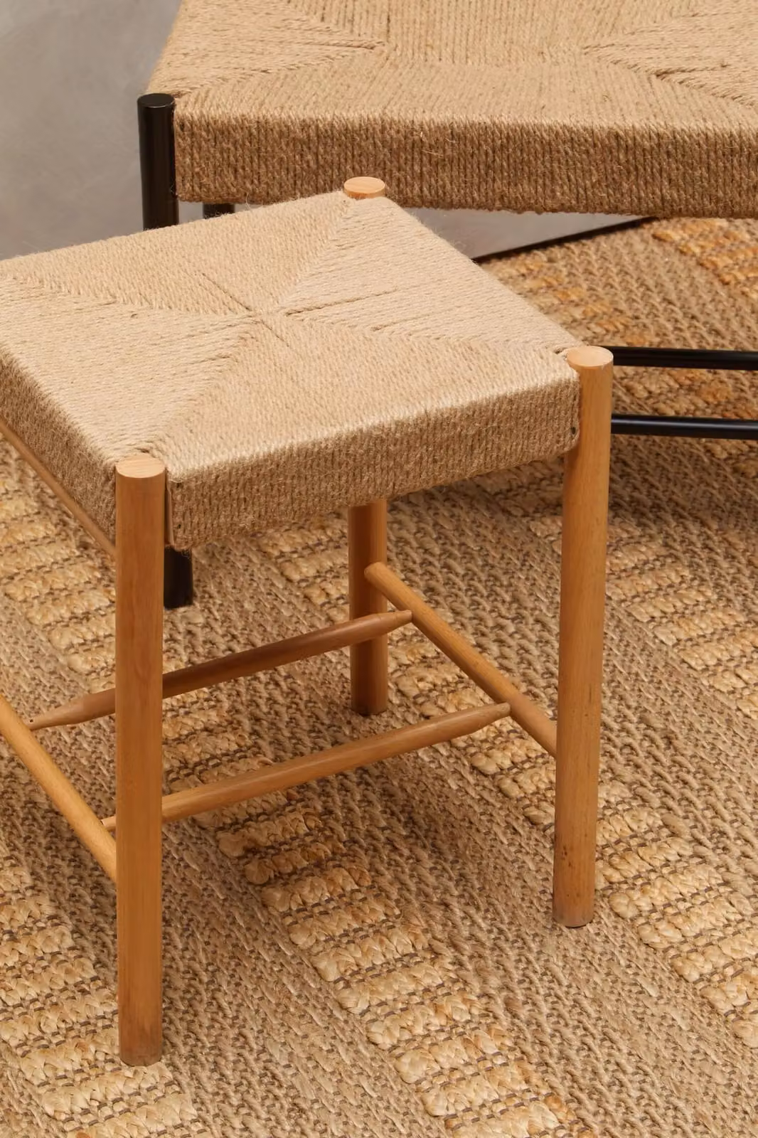 Orsina Rustic Beechwood Stool with Handwoven Hemp Rope in Beige, H 45 cm x W 35 cm x D 35 cm – 4