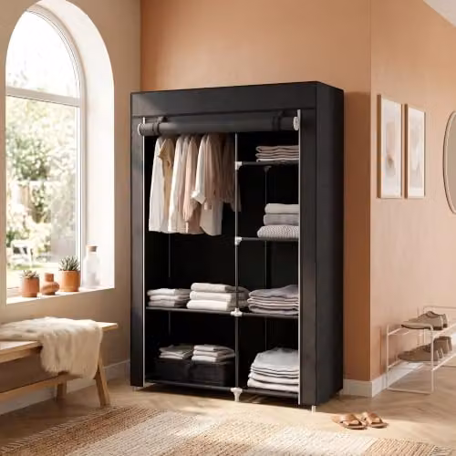 HOMCOM Black Fabric Wardrobe with Hanging Rail and Internal Shelves W/D/H: 103 x 43 x 162.5 cm – 8
