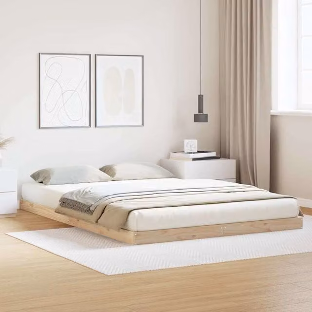 Berkfield Home Modern Floor Bed Frame in Beige Solid Pine Wood W/D/H: 160 x 220 x 200 cm – 1