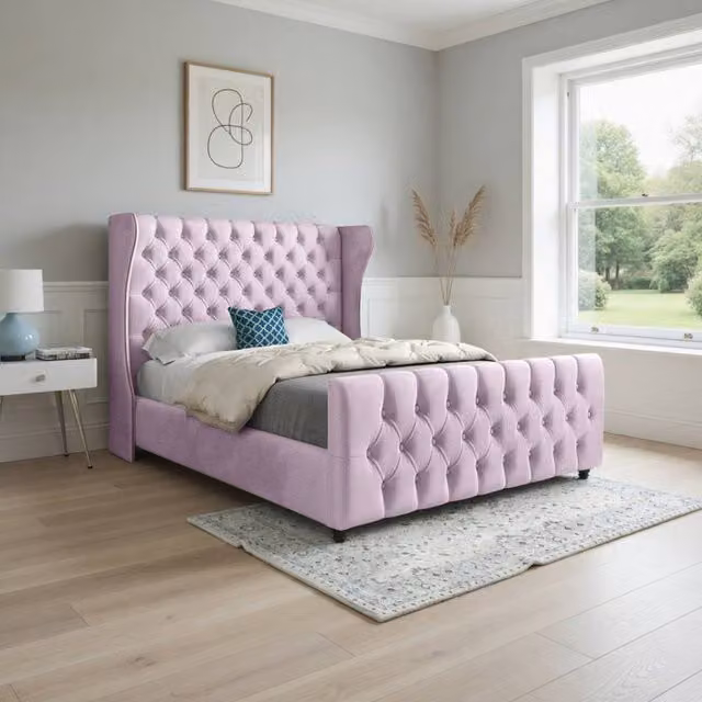 Casani Horning Chesterfield Upholstered Velvet Bed Frame, Pink, W/D/H: 200 x 137 x 189 cm – 1
