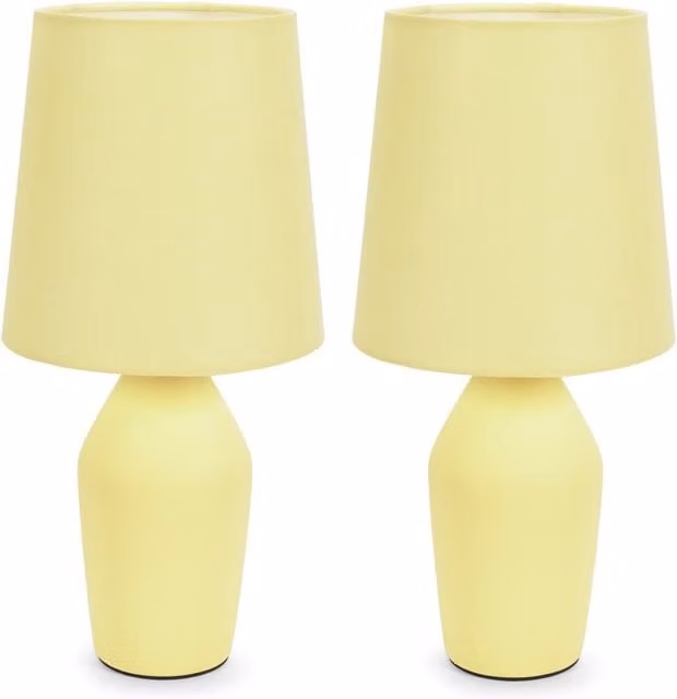 ValueLights Arlo Set of 2 Yellow Ceramic Table Lamps with Fabric Shades