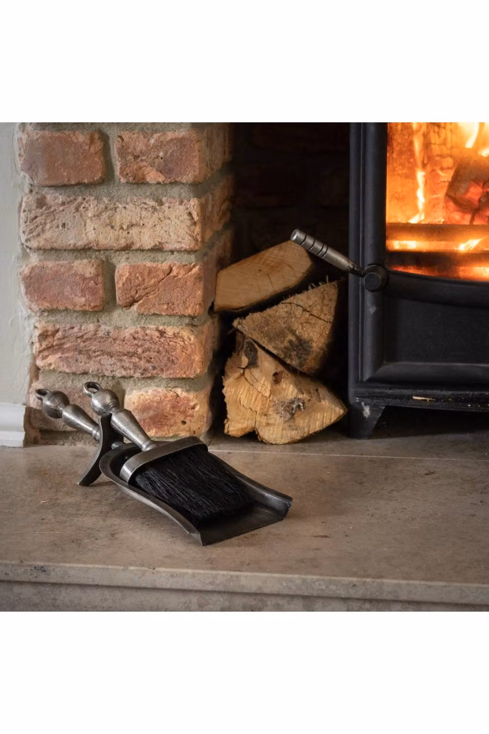 KDMD Antique Pewter Hearth Tidy Set with Brush and Shovel in Silver – 2