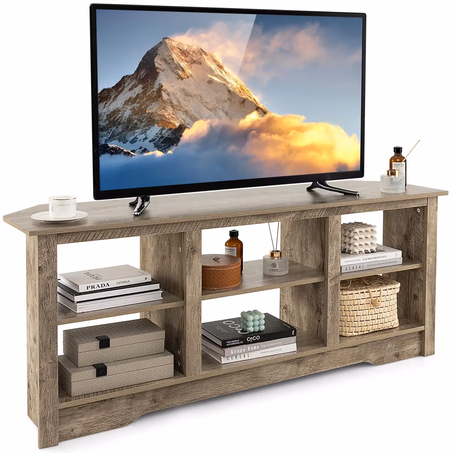 Gymax Modern Media Entertainment Centre TV Stand for TVs up to 65 Inches in Light Oak – 8