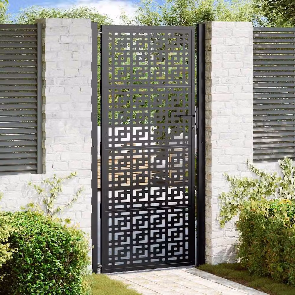 Berkfield Home Black Steel Swing Garden Gate, W: 105 cm, H: 205 cm – 2