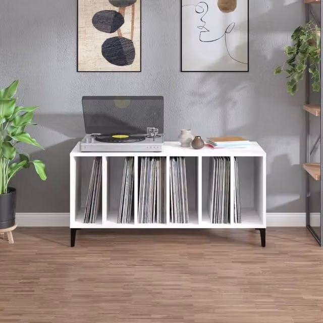 Berkfield Home Modern Record Cabinet in White, W/D/H: 100 x 38 x 48 cm – 1