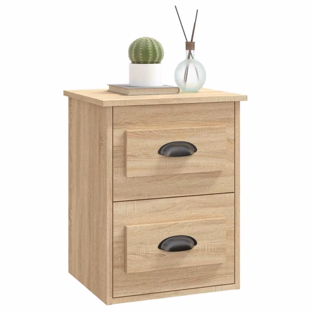 Berkfield Home Wall-mounted Bedside Cabinets, 2 Piece Set, Light Oak, W: 41.5 cm, D: 36 cm, H: 53 cm – 2