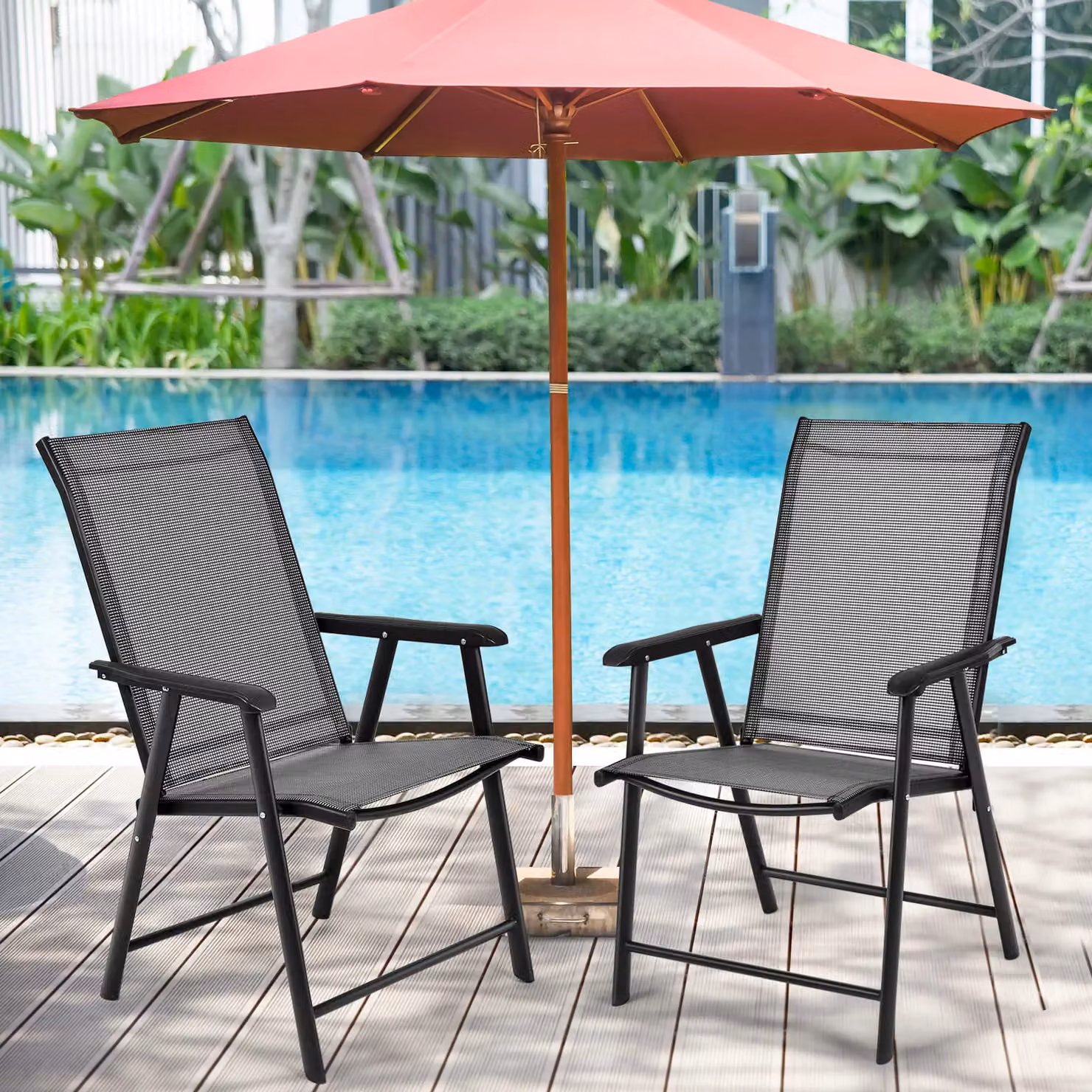 Costway Set of 4 Grey Folding Garden Chairs in Fabric and Metal – 7